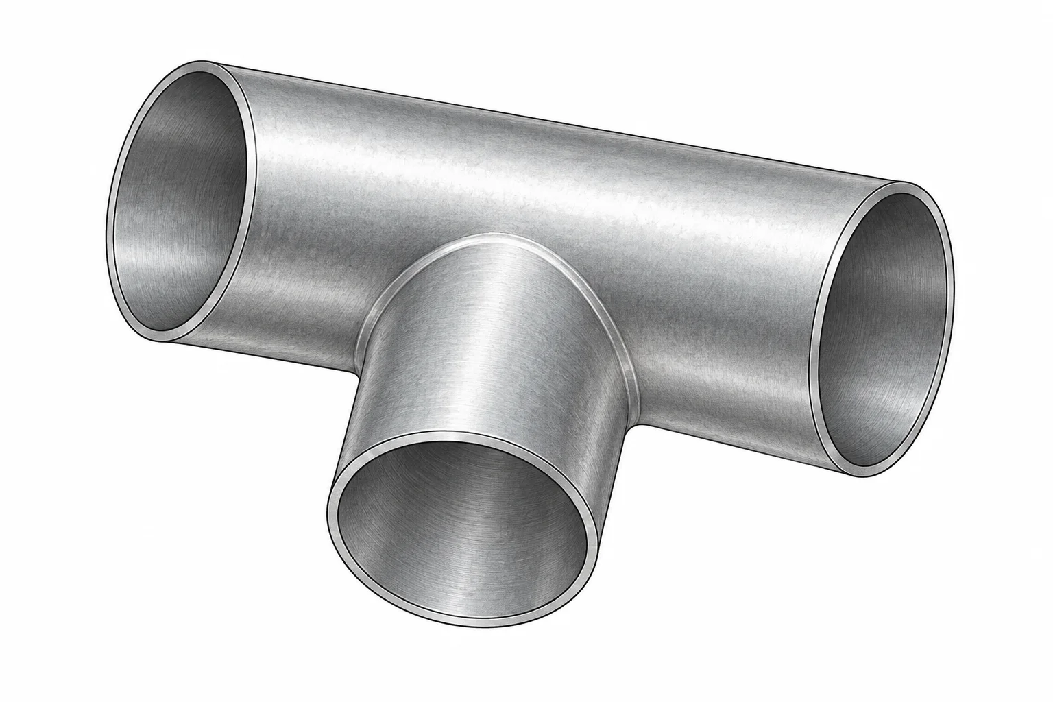 Üç bağlantı ağzı olan T parçasının ölçüsüz çizimi
